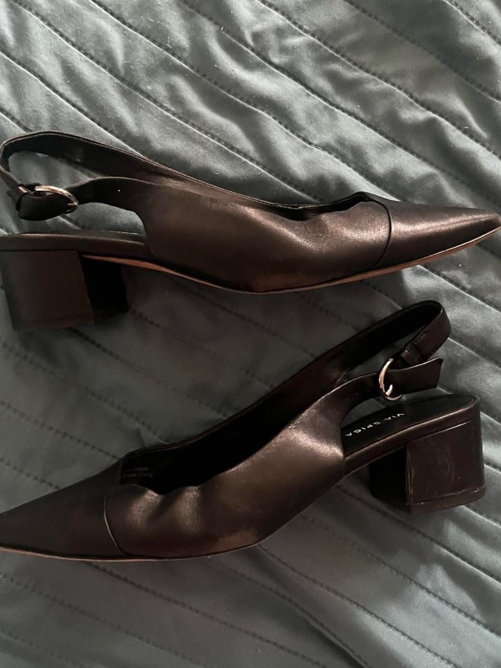 Via Spiga Black Leather Slingback Block Heel Mules